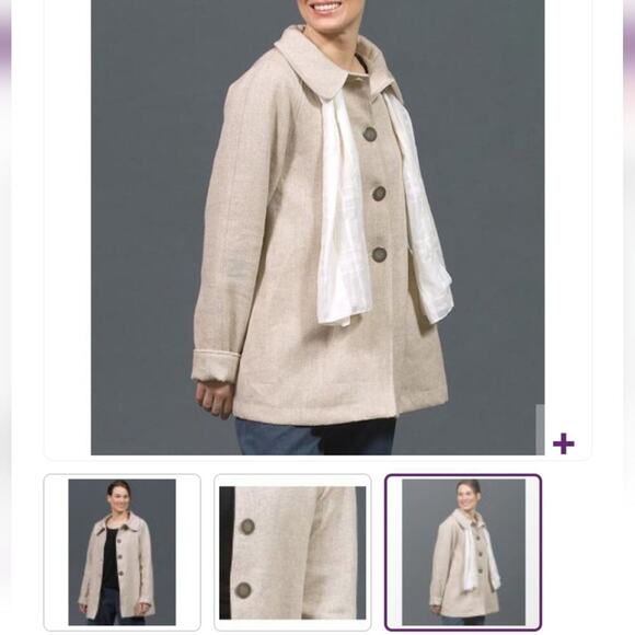 goddess gear NEW Organic Cotton Tweed Buttoned Lined Pocketed Pea Swing Coat L - Picture 5 of 16